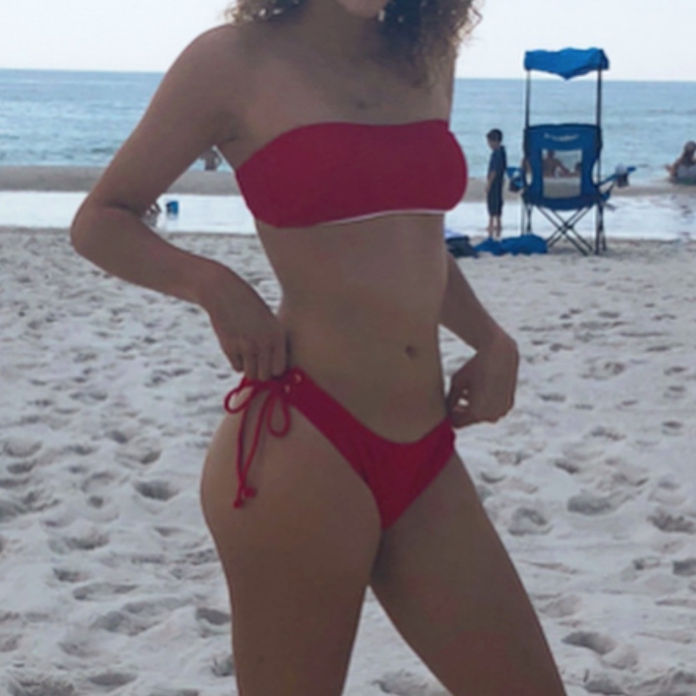 PINK strapless cheeky bikini